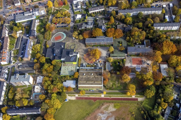 Aerial view, school centre Brauck with Erich Kästner Realschule and Hauptschule in the district