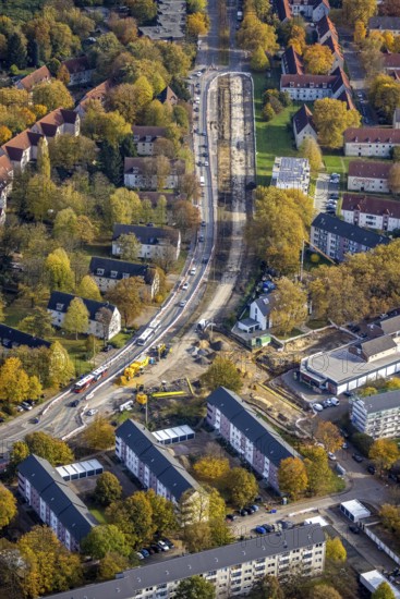 Aerial view, construction site on the Wiesmannstraße Kärntener Ring in the district Brauck in