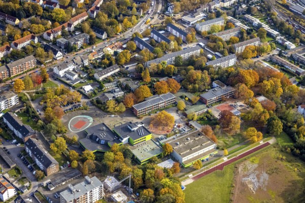 Aerial view, school centre Brauck with Erich Kästner Realschule and Hauptschule in the district