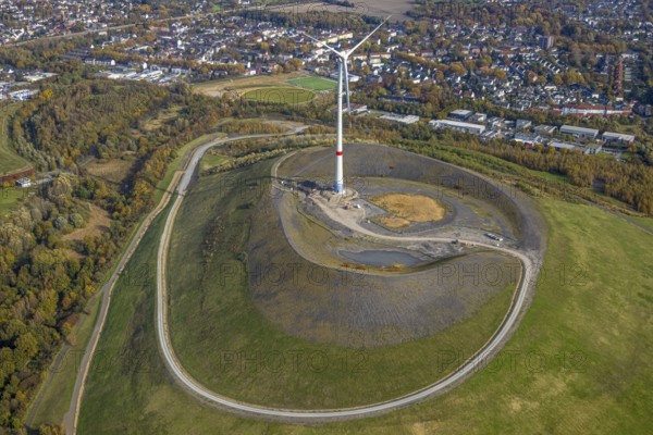 Aerial view, Mottbruchhalde with wind turbine in the district Brauck in Gladbeck, Ruhr area, North