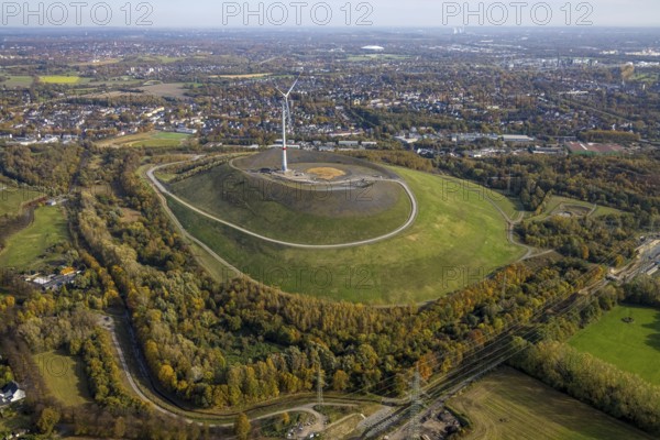 Aerial view, Mottbruchhalde with wind turbine in the district Brauck in Gladbeck, Ruhr area, North