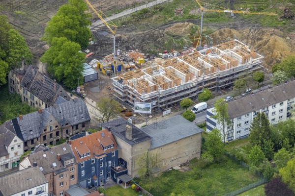 Aerial view, Schlägel und Eisen housing estate, construction site, new construction urban quarter