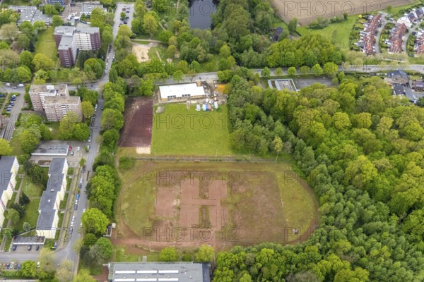 Aerial view, construction site and new building of modular kindergarten at Berliner Straße,