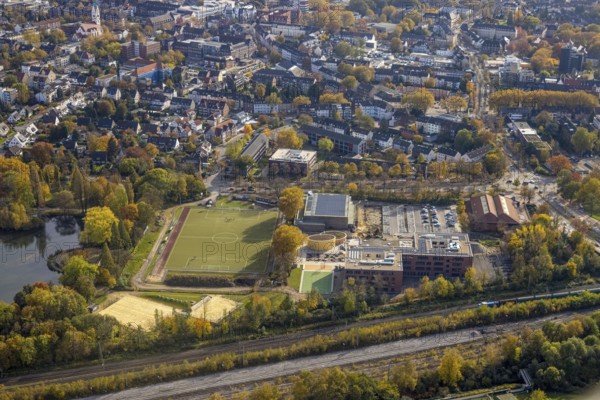 Aerial view, Heisenberg Gymnasium with solar roof and Artur Schirrmacher sports hall in Gladbeck,