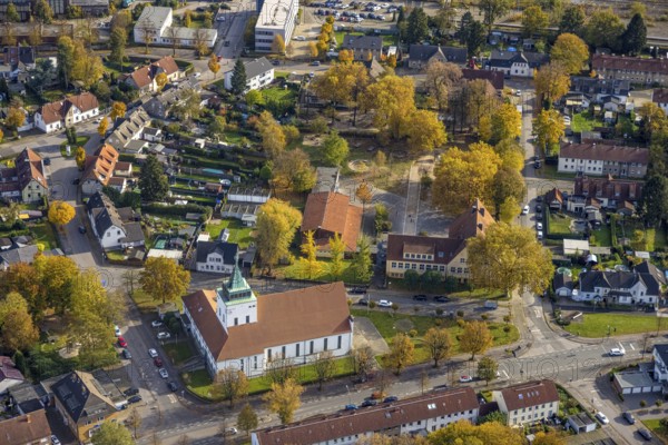 Aerial view, Christus König Church in the district of Rentfort in Gladbeck, Ruhr area, North