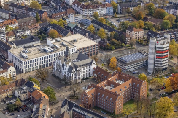 Aerial view, City Hall and Stadtsparkasse Gladbeck high-rise building in Gladbeck, Ruhr area, North