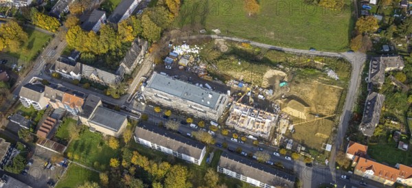 Aerial view, Schlägel und Eisen housing estate with construction site for the new construction of a