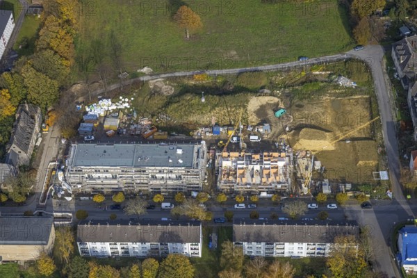 Aerial view, Schlägel und Eisen housing estate with construction site for the new construction of a