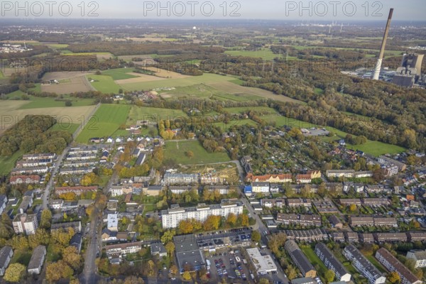 Aerial view, Schlägel und Eisen housing estate with construction site for the new construction of a