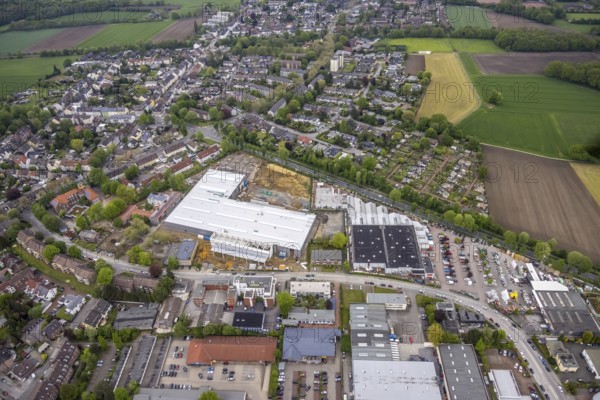 Aerial view, construction site for DIY store with garden centre at Krusenkamp on former sports