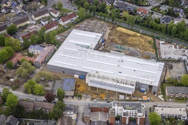 Aerial view, construction site for DIY store with garden centre at Krusenkamp on former sports