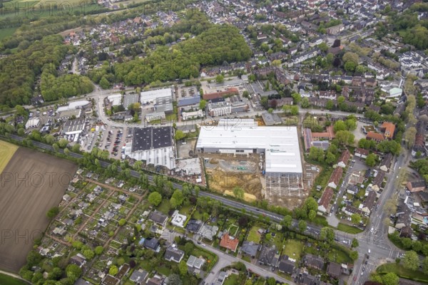 Aerial view, construction site for DIY store with garden centre at Krusenkamp on former sports