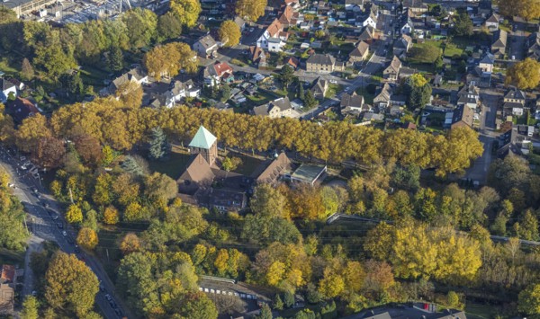 Aerial view, St. Elisabeth Church in the Ellinghorst district of Gladbeck, Ruhr area, North