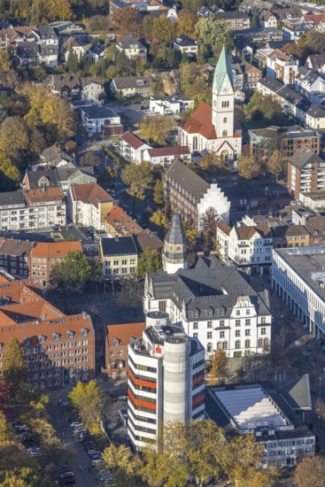 Aerial view, City Hall and Stadtsparkasse Gladbeck high-rise building and Christ Church in