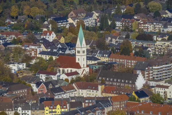 Aerial view, Christus Kirche in Gladbeck, Ruhr area, North Rhine-Westphalia, Germany, place of