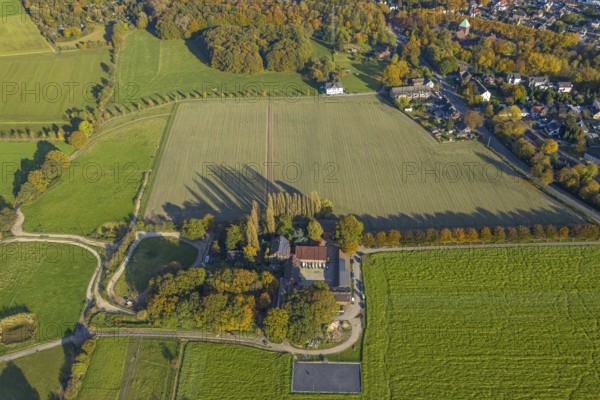 Aerial view, riding stable Bottroper Straße in the district Ellinghorst in Gladbeck, Ruhr area,