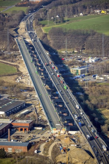 Aerial view, construction site, new construction of a section of the Lennetal Bridge, Lennetal,