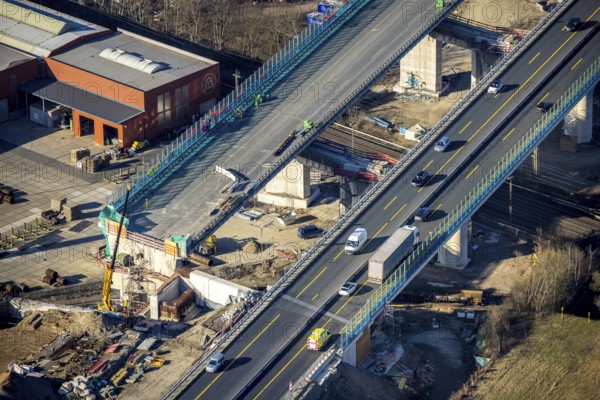 Aerial view, construction site, new construction of a section of the Lennetal Bridge, Lennetal,