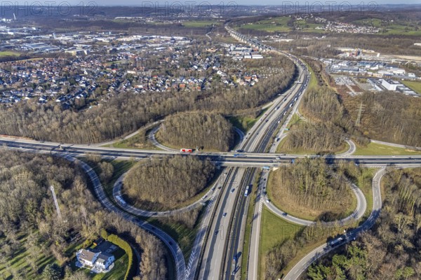 Aerial view, motorway junction Hagen, A45 and A46, construction site new construction of a section