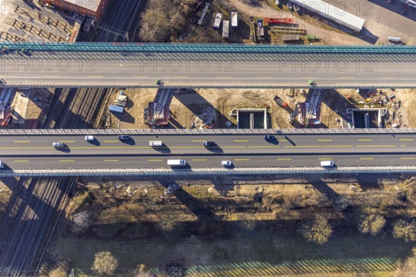 Aerial view, construction site, new construction of a section of the Lennetal Bridge, Lennetal,