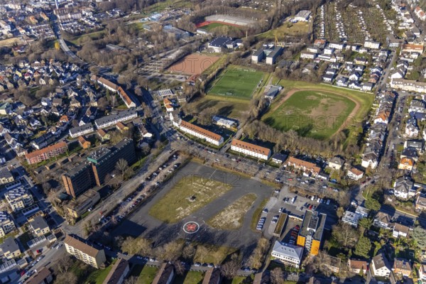 Aerial view, sports grounds Am Sportpark, Ischelandstadion, Krollmann Arena Halle,