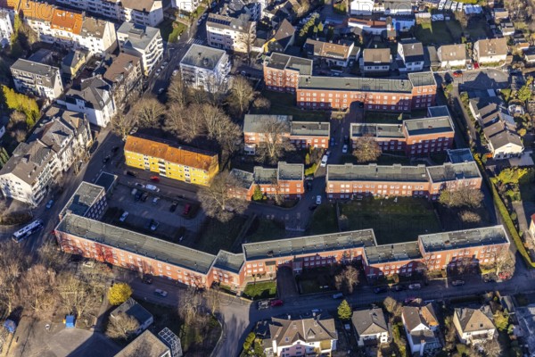 Aerial view, residential area Cunosiedlung, historic Bauhaus estate, Kuhlerkamp, Wehringhausen,