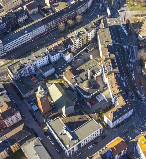 Aerial view, Mosque Islamic Cultural Association Mosque, Lutherkirche, Diakonie Mark-Ruhr,