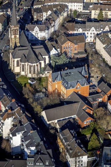 Aerial view, catholic St.Michael-Kirche, Emil-Schumacher-Schule, Wehringhausen, Hagen, Ruhr area,