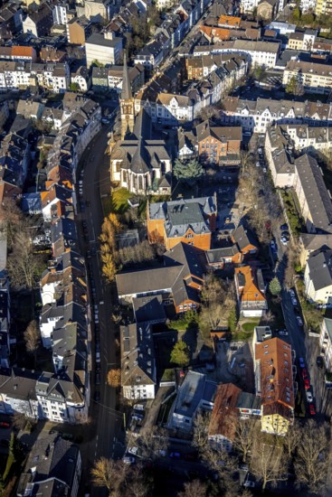 Aerial view, catholic St.Michael-Kirche, Emil-Schumacher-Schule, Wehringhausen, Hagen, Ruhr area,