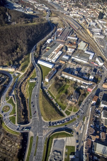 Aerial view, Hagen main station, station rear passage, commercial area Wehringhauser Straße,