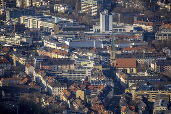 Aerial view, city centre view, Johanniskirche, Rathaus Galerie Hagen, Volme Galerie, town hall
