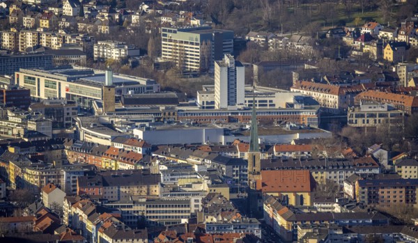 Aerial view, city centre view, Johanniskirche, Rathaus Galerie Hagen, Volme Galerie, town hall