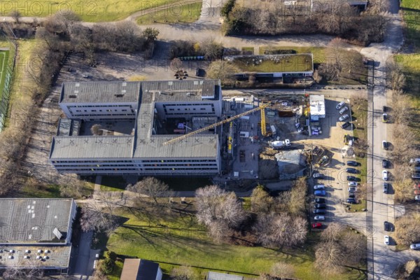 Aerial view, construction site of new extension at Theodor-Heuss-Gymnasium, Altenhagen, Hagen, Ruhr