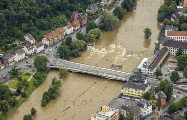 Aerial photo, Lennehochwasser, Hohenlimburg, Hagen, Ruhr area, North Rhine-Westphalia, Germany, DE,