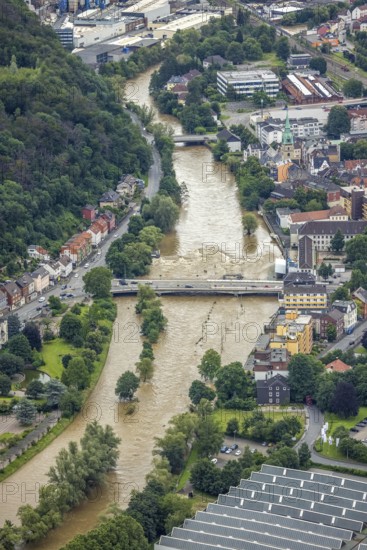 Aerial photo, Lennehochwasser, Hohenlimburg, Hagen, Ruhr area, North Rhine-Westphalia, Germany, DE,