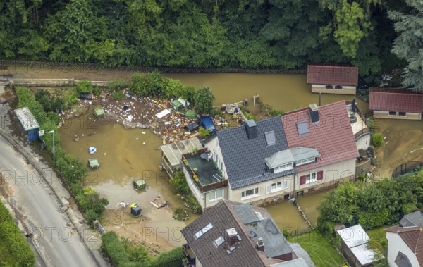 Aerial photo, Lennehochwasser, Hohenlimburg, Hagen, Ruhr area, North Rhine-Westphalia, Germany, DE,