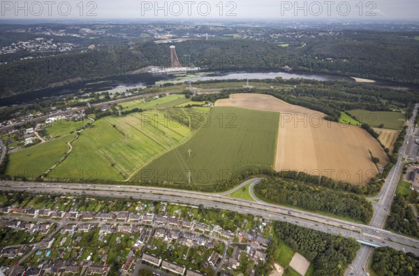 Aerial view, view from the motorway A1 exit Hagen-Nord to the Köpchenwerk RWE pumped storage power