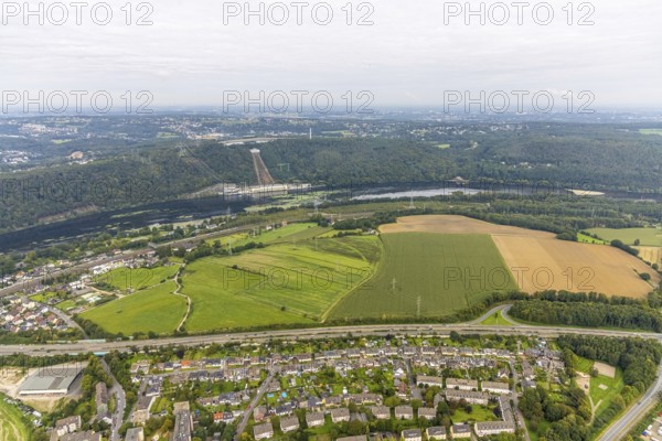 Aerial view, view from the motorway A1 exit Hagen-Nord to the Köpchenwerk RWE pumped storage power