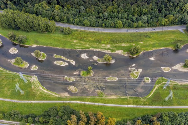 Aerial photo, renaturalisation measure river Lenne and Lenneauen in the district Lennetal in Hagen,