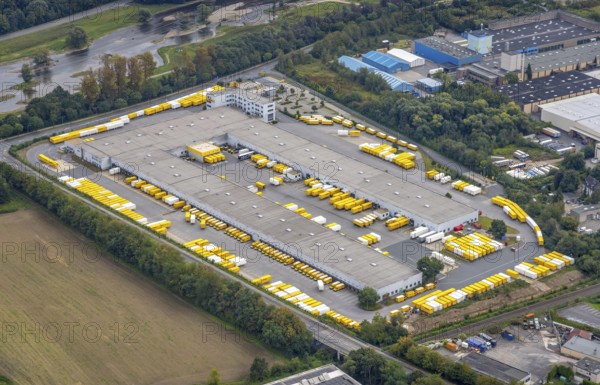 Aerial view, DHL parcel centre Buschmühlenstraße in the district Lennetal in Hagen, Ruhr area,