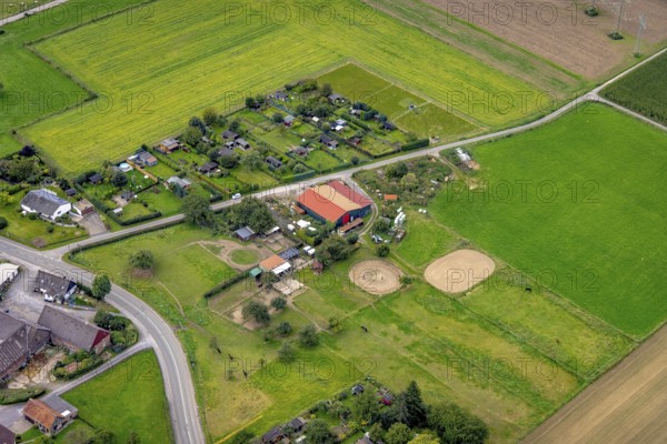 Aerial view, riding stable In den Wiesen in Garenfeld in the district Boele in Hagen, Ruhr area,