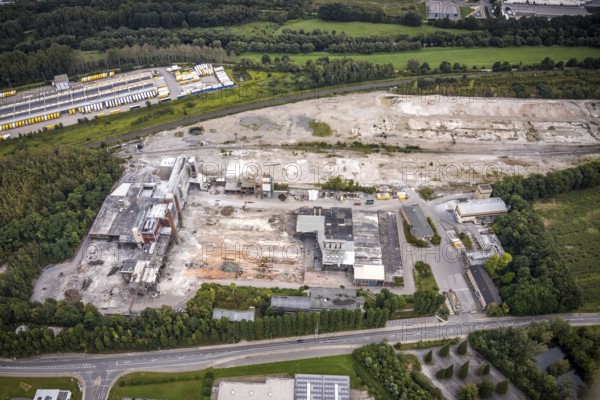 Aerial view, demolition of dolomite works for the construction of an industrial park in the