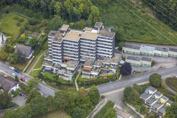 Aerial view, high-rise and terrace residential building Im Sonnenwinkel in the Hohenlimburg
