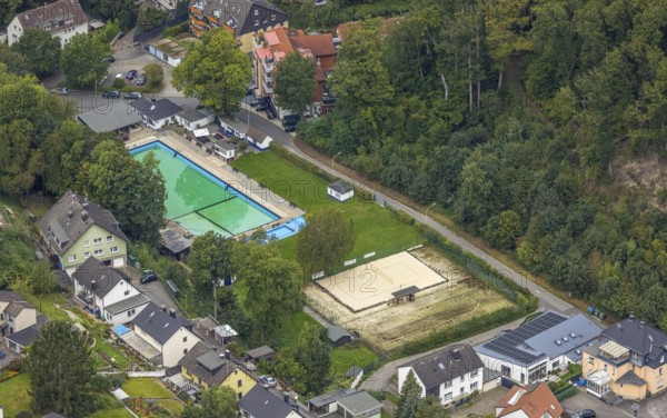 Aerial view, outdoor swimming pool Henkhausen in the district Hohenlimburg in Hagen, Ruhr area,