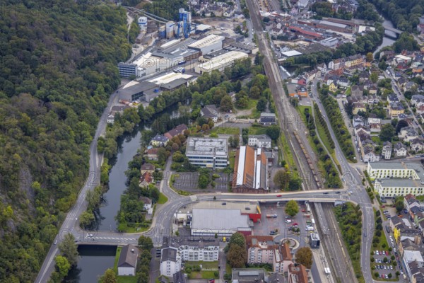 Aerial view, thyssenkrupp Hohenlimburg guest house in the Hohenlimburg district of Hagen, Ruhr