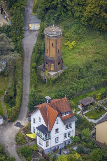 Aerial view, octagonal water tower with monument protection at Boeingstraße in the district