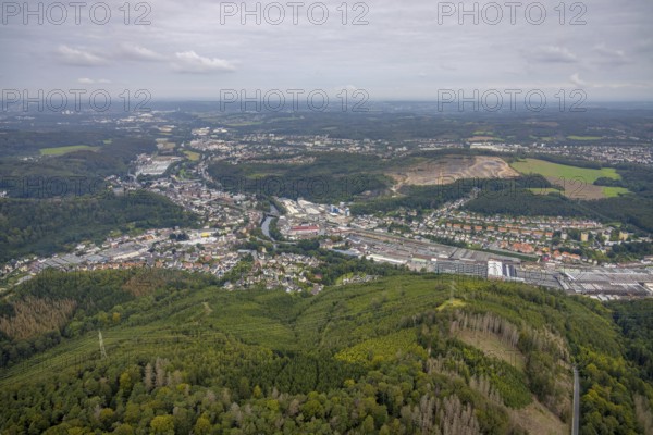 Aerial view, view of Oege and Steltenberg quarry in the Hohenlimburg district of Hagen, Ruhr area,