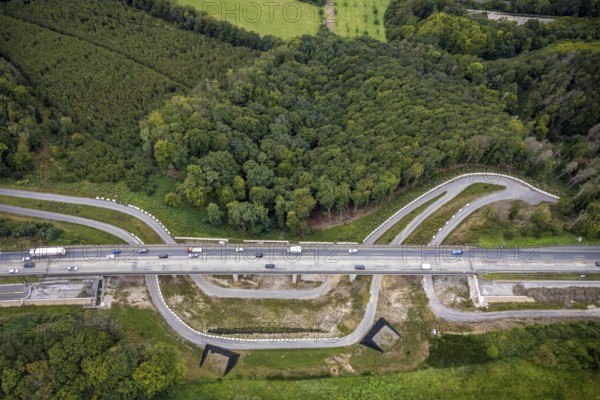 Aerial view, motorway A45 valley bridge Kattenohl in the district Eilpe in Hagen, Ruhr area, North