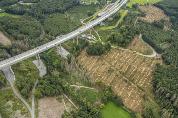 Aerial view, motorway A45 Brunsbecke viaduct in the district Dahl in Hagen, Ruhr area, North