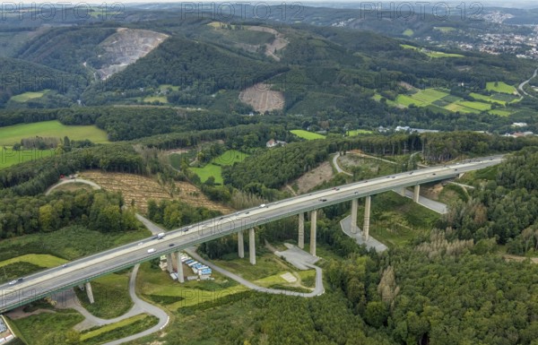 Aerial view, motorway A45 Brunsbecke viaduct in the district Dahl in Hagen, Ruhr area, North